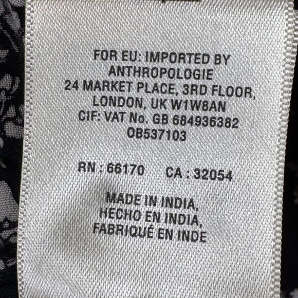 Anthropologie Blouse Medium Black Ivory Floral Embroidered Rayon Western Boho - Picture 11 of 13